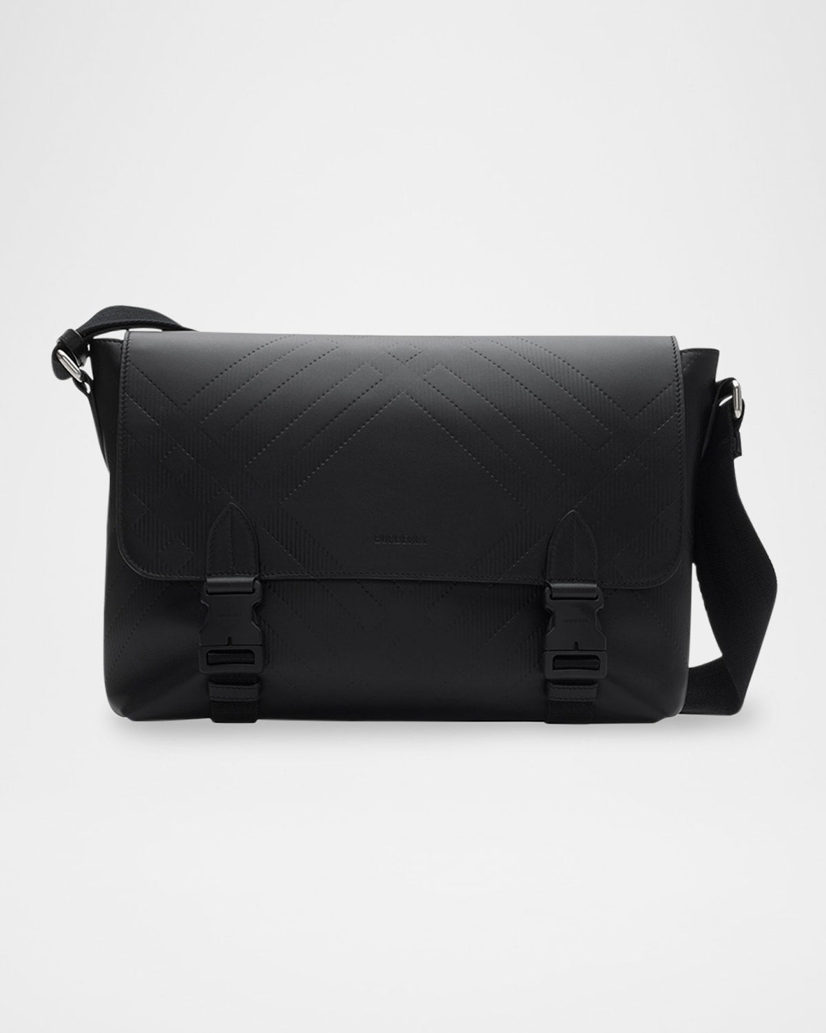 Boss Men's Check Embossed Leather Messenger Bag