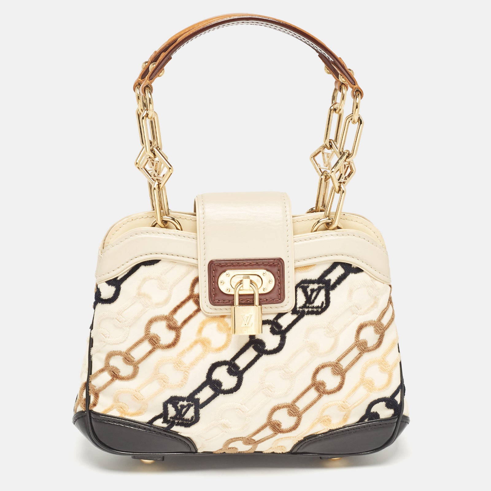 Louis Vuitton Puppentasche mit Ketten aus Samt in Schwarz/Beige