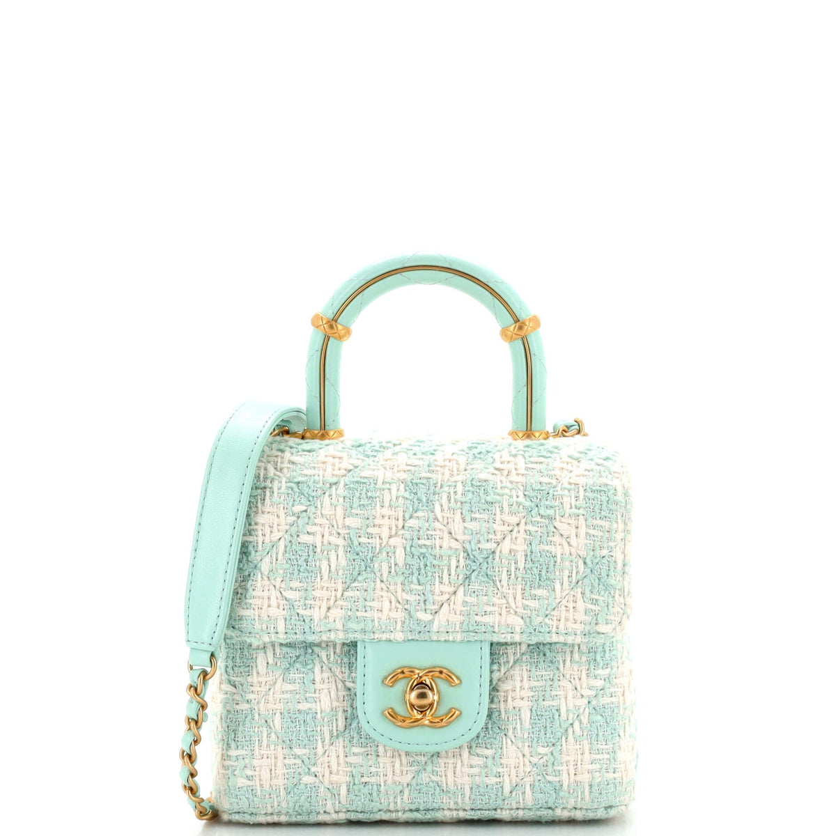 Chanel CHANEL Crush Top Handle Flap Bag Quilted Tweed Mini