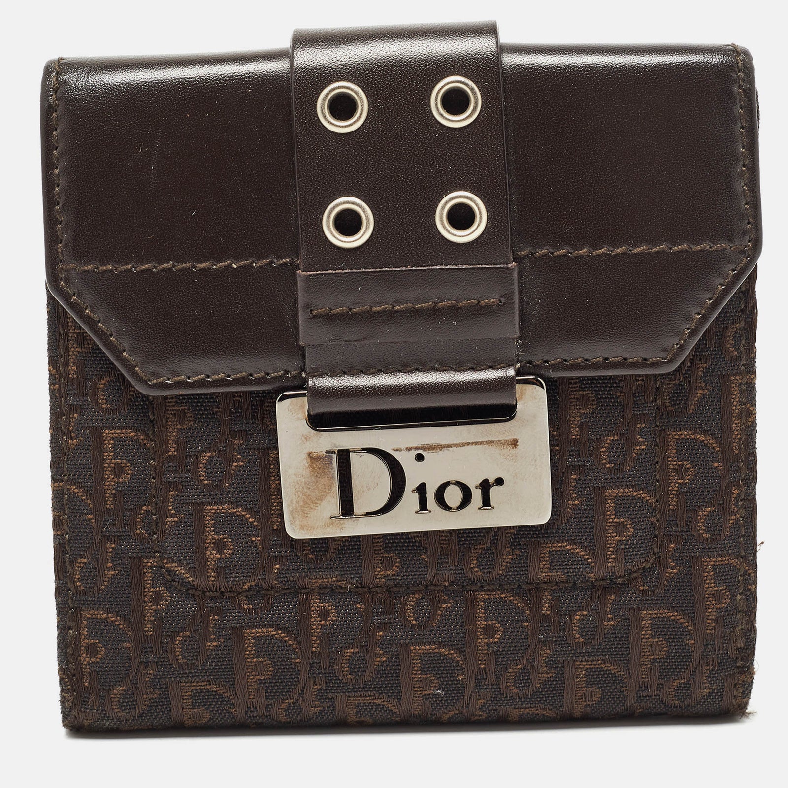 Dior Dark Brown Oblique Canvas and Leather Street Chic Compact Wallet