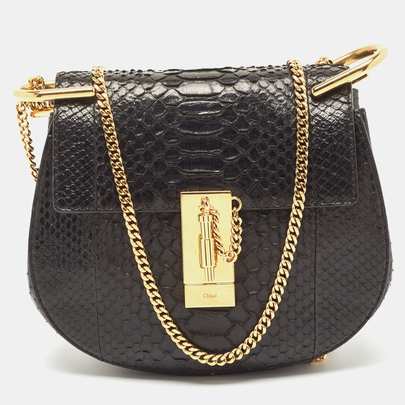 Chloe Black Python Small Drew Shoulder Bag