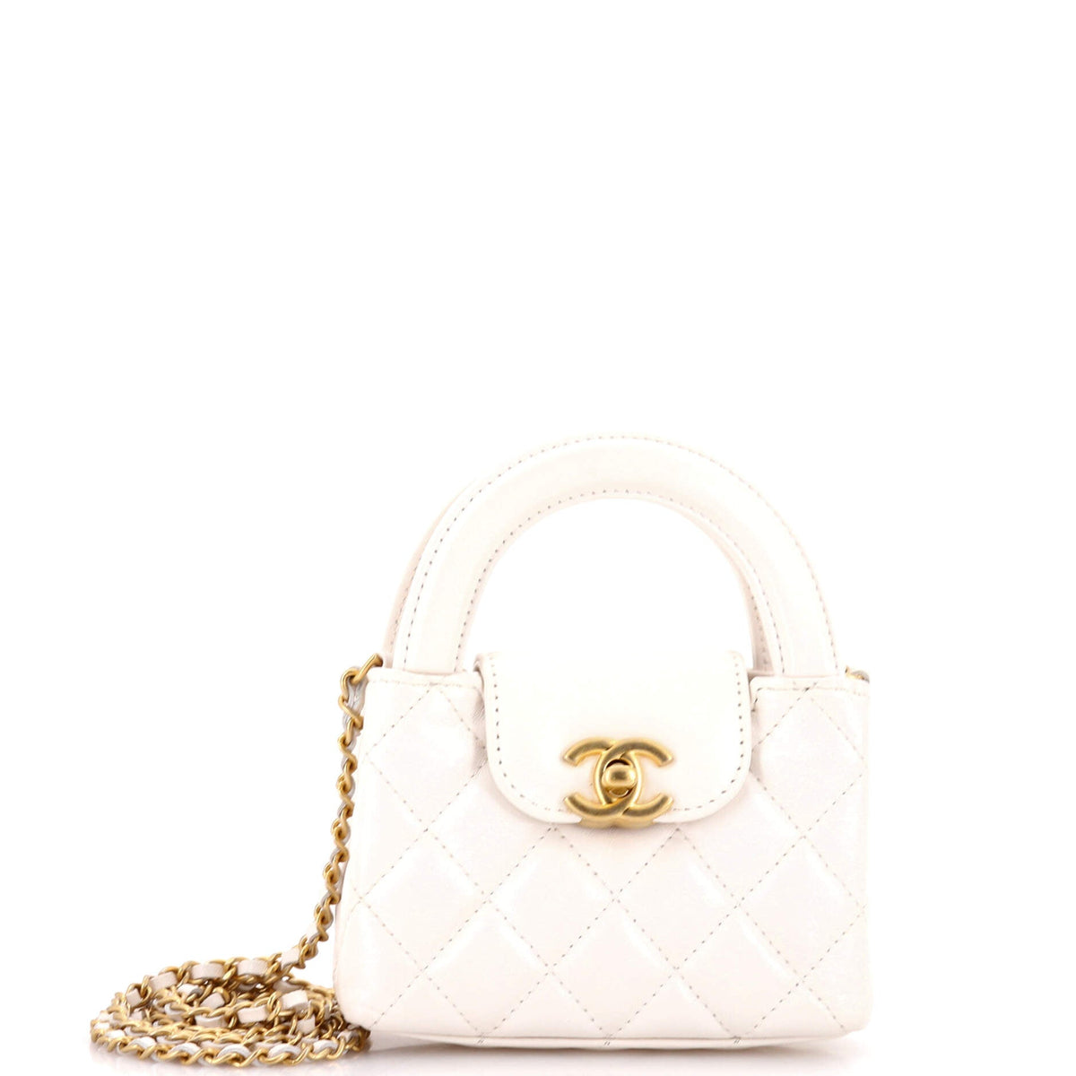Chanel CHANEL Kelly Top Handle Shopping Bag Quilted Shiny Aged Calfskin Nano