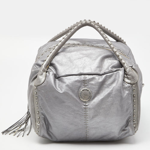 Grey Leather Studded Hobo