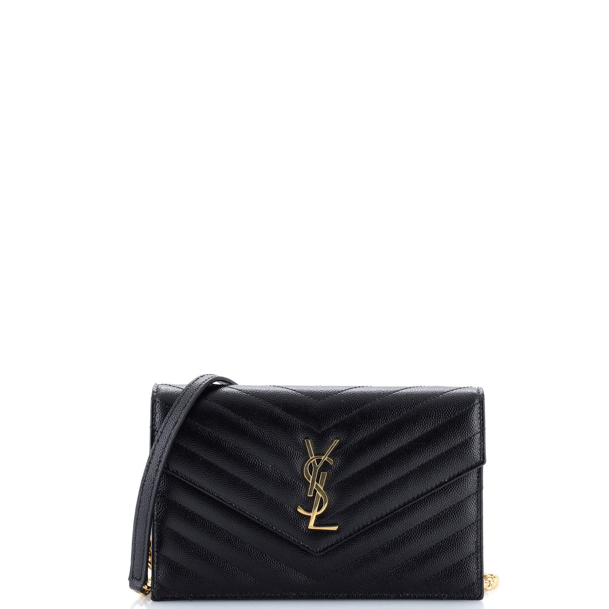 Saint Laurent Classic Monogram Wallet on Chain Matelasse Chevron Leather Small