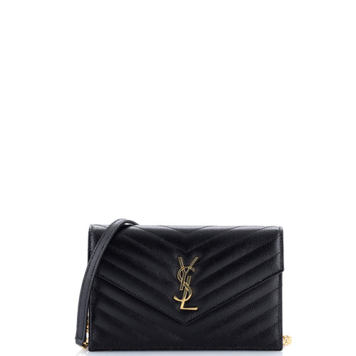 Classic Monogram Wallet on Chain Matelasse Chevron Leather Small