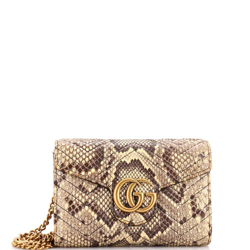 GUCCI GG Marmont Chain Wallet Matelasse Python Mini