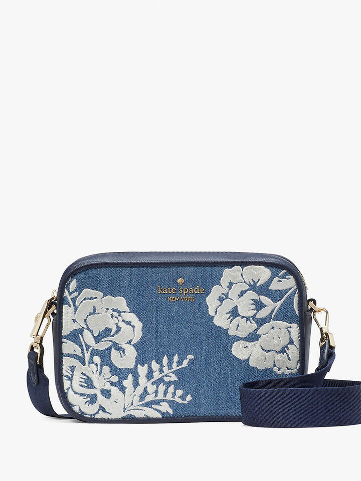 Kate Spade Au Madison Vase Floral Embroidered Denim Mini Camera Bag