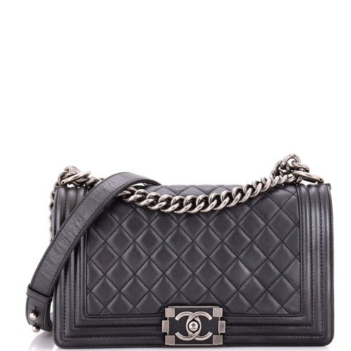 CHANEL Boy Flap Bag Quilted Metallic Calfskin Old Medium