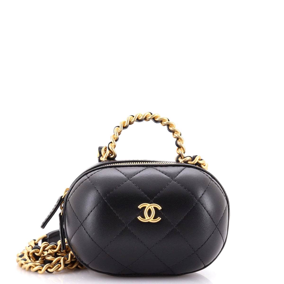 Chanel CHANEL CC Bubble Top Handle Vanity Case with Chain Quilted Lambskin Mini