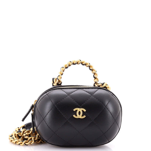 CHANEL CC Bubble Top Handle Vanity Case with Chain Quilted Lambskin Mini