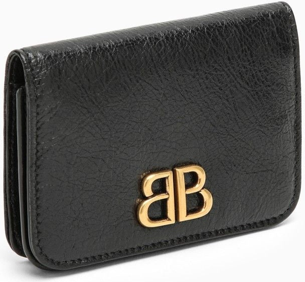 Balenciaga Women's Monaco Leather Card Case With Logo in Black | 7656312AAXB