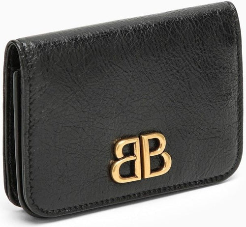 Women's Monaco Leather Card Case With Logo in Black | 7656312AAXB