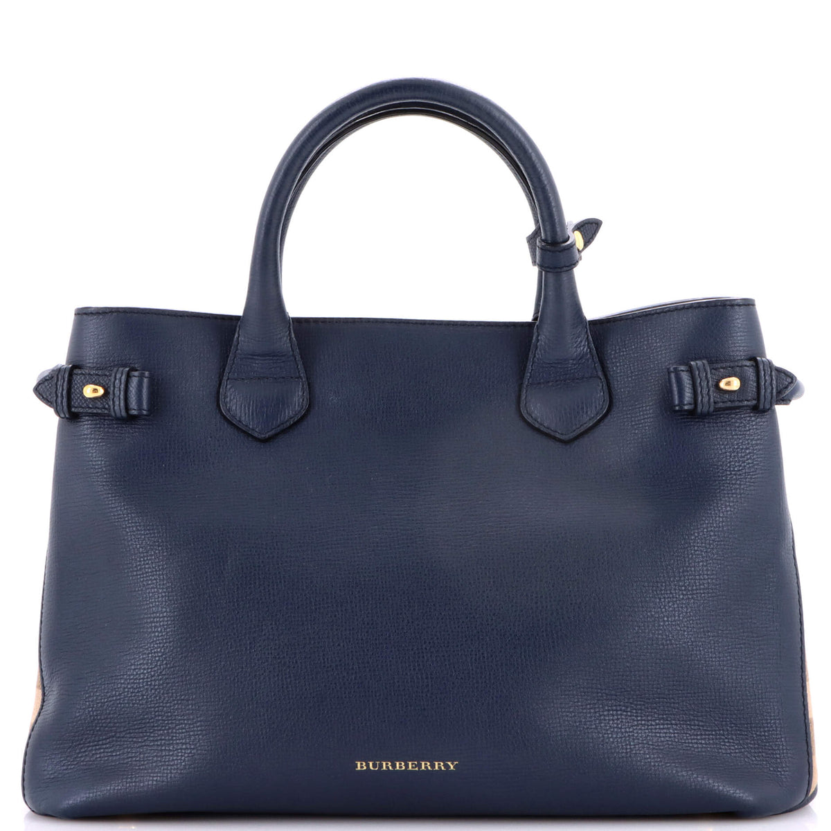 Burberry Banner Tote Leather and House Check Canvas Medium