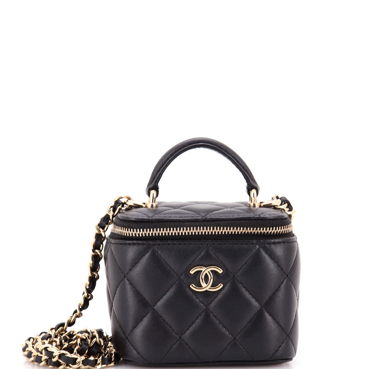 Chanel CHANEL Classic Top Handle Vanity Case with Chain Quilted Lambskin Mini