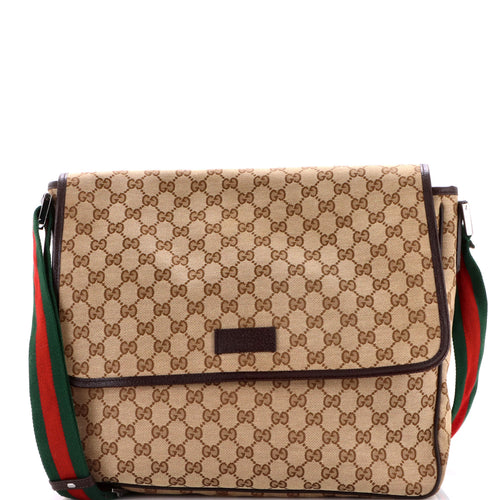 GUCCI Web Strap Flap Messenger GG Canvas Medium