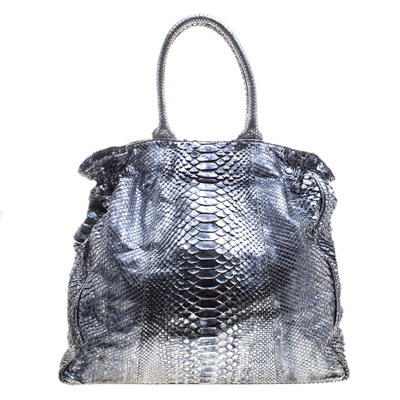 Zagliani Metallic Python Shopper Tote