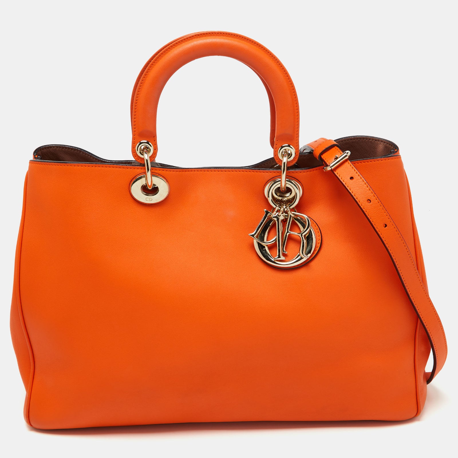 Dior Orange Leather Large Diorissimo Shopper Tote