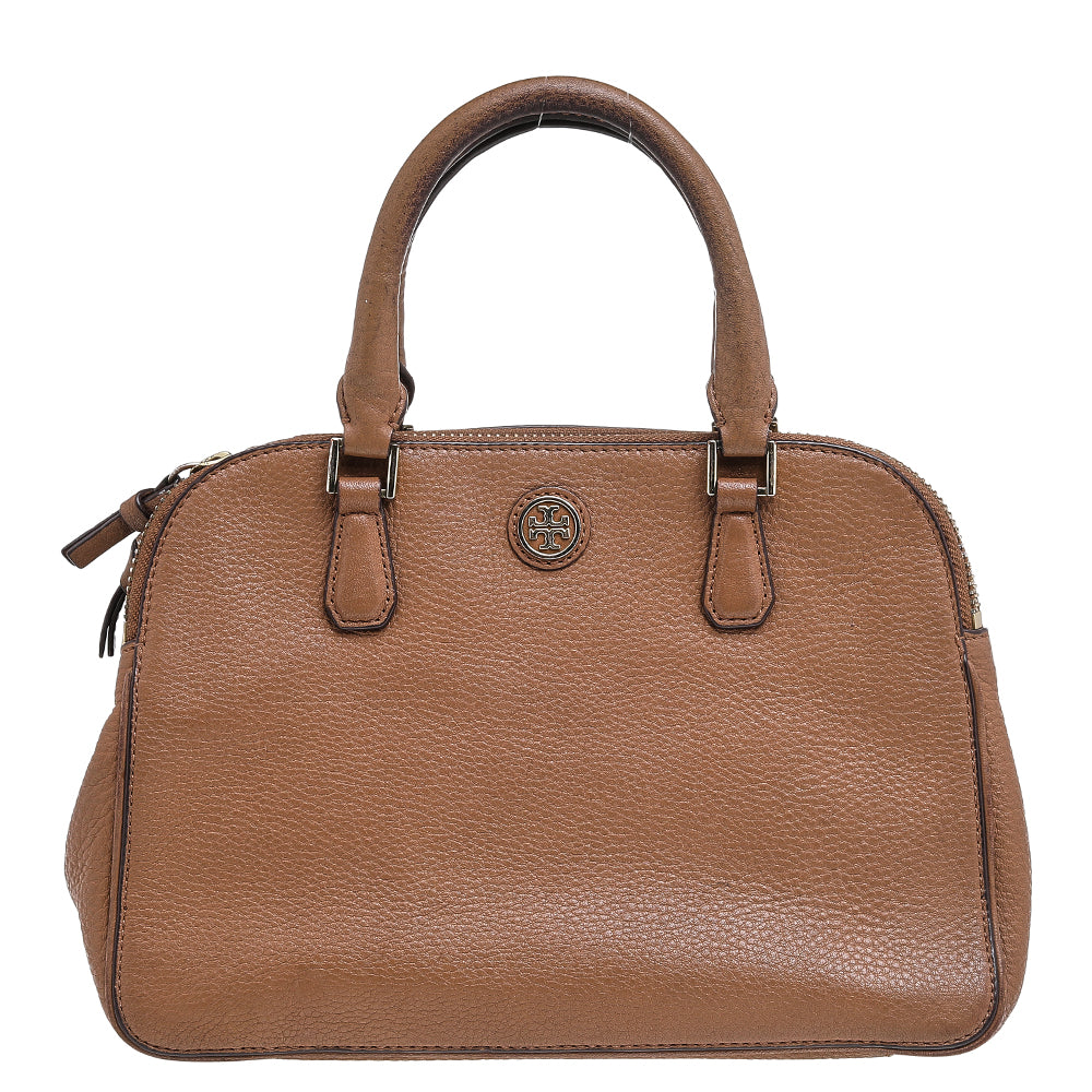 Tory Burch Brown Leather Robinson Double Zip Dome Satchel