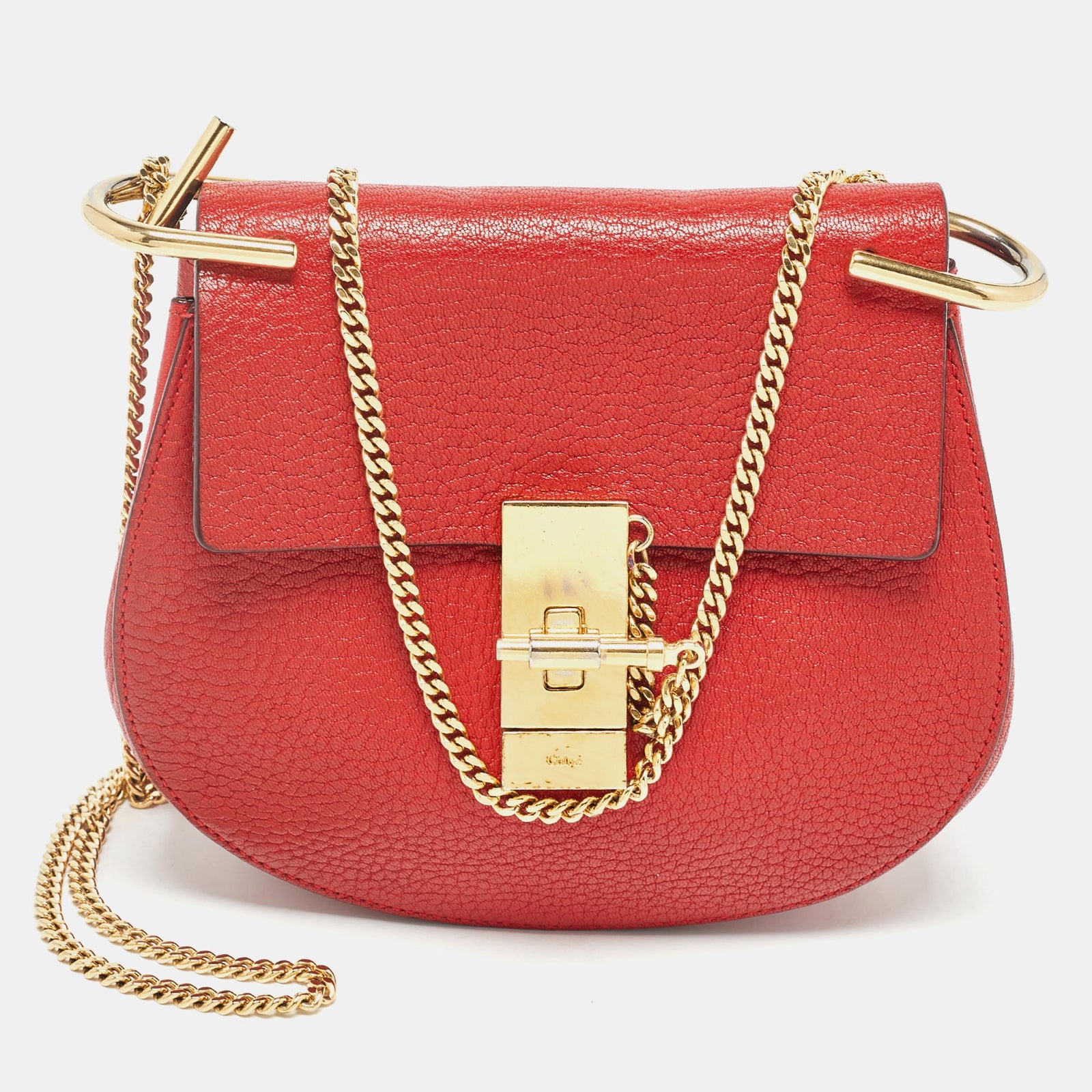 Chloe Red Leather Small Drew Chain Crossbody Bag