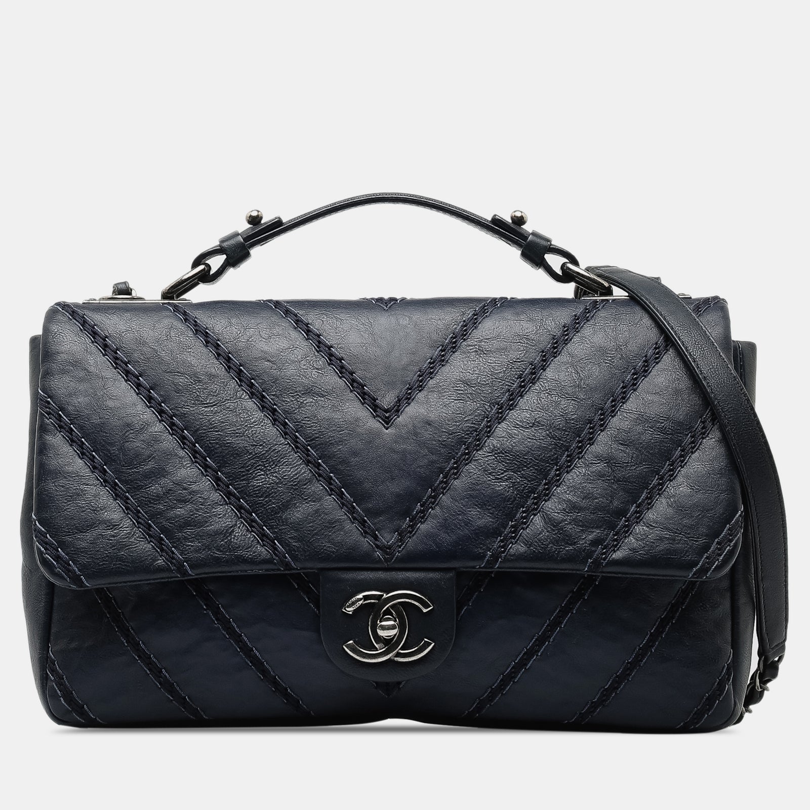 Chanel Stitched Chevron Calfskin Chain Flap