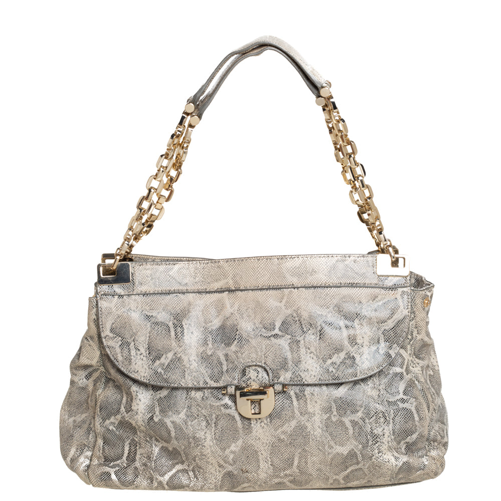 Tory Burch Cream Python Embossed Leather Simon Shoulder Bag