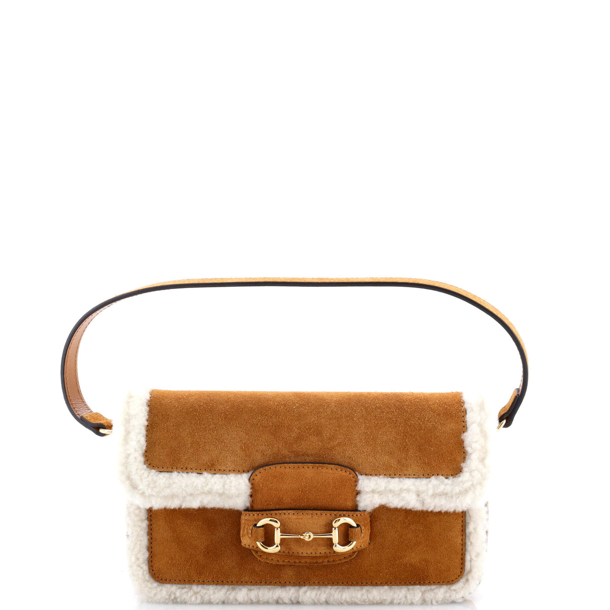 Gucci GUCCI Horsebit 1955 Shoulder Bag Suede with Shearling Mini