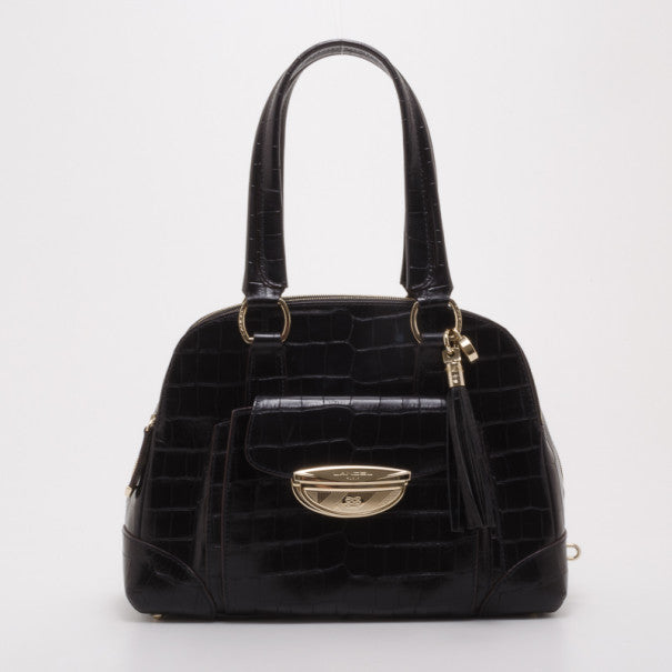 Lancel Black Embossed Large Adjani Satchel