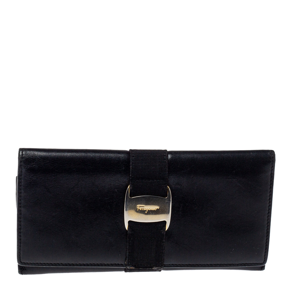 Salvatore Ferragamo Black Leather Bow Wallet