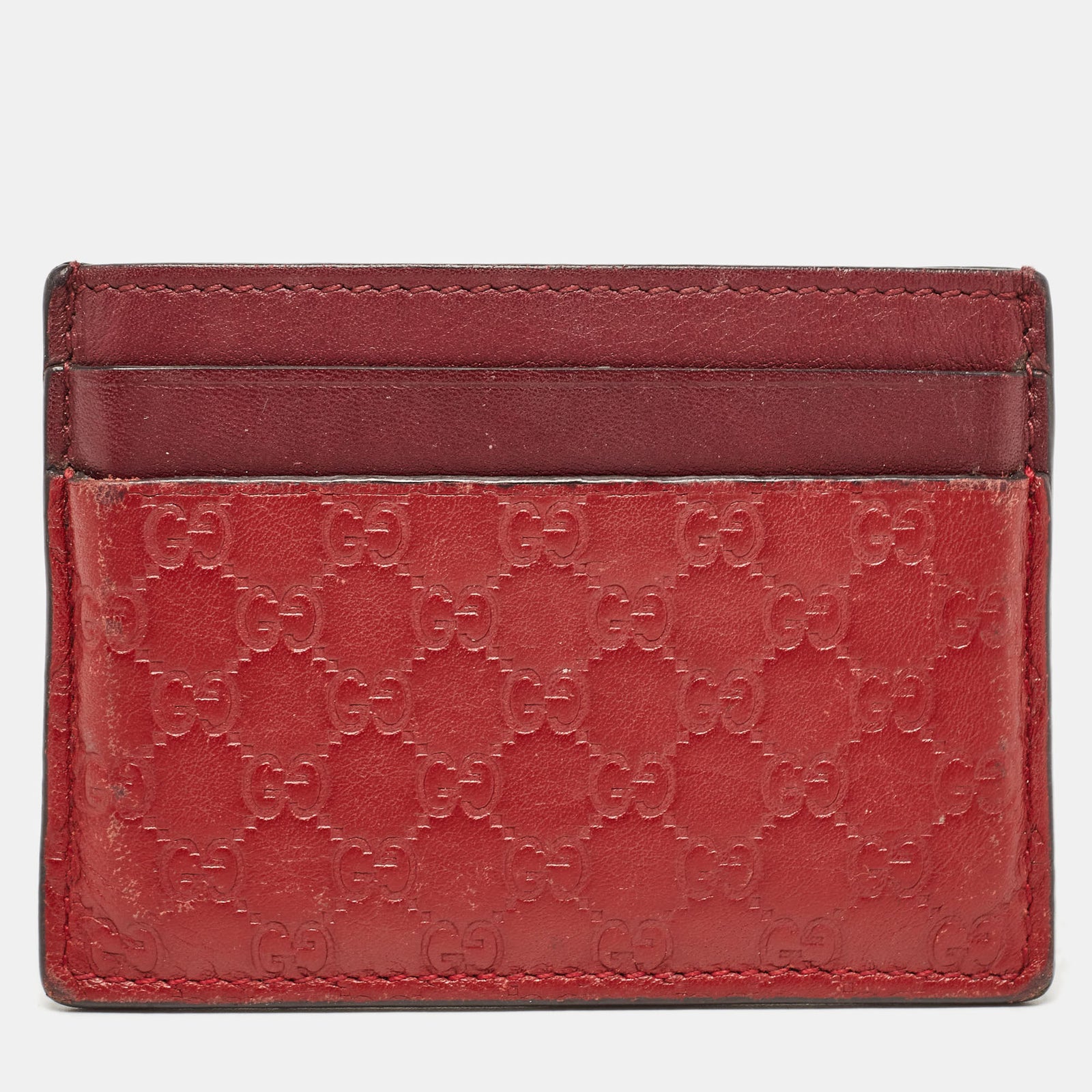 Gucci Red/Burgundy Microguccissima Leather Card Holder