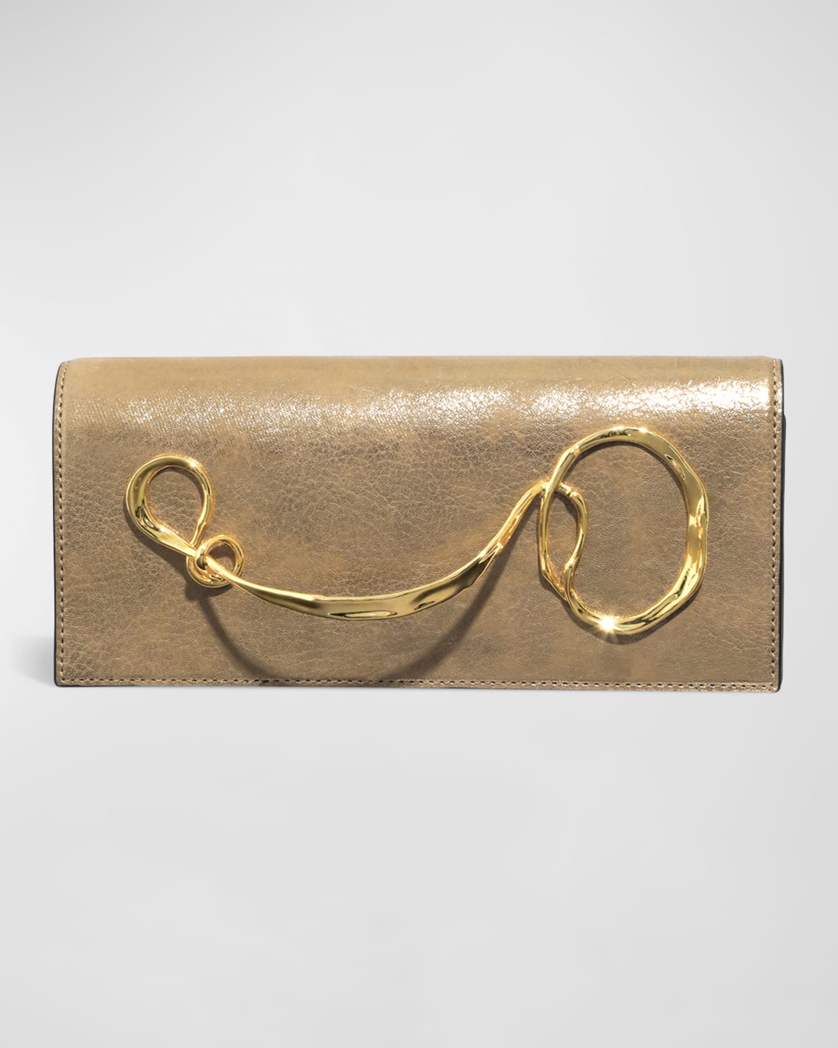 Kara Twisted Metallic Leather Clutch Bag