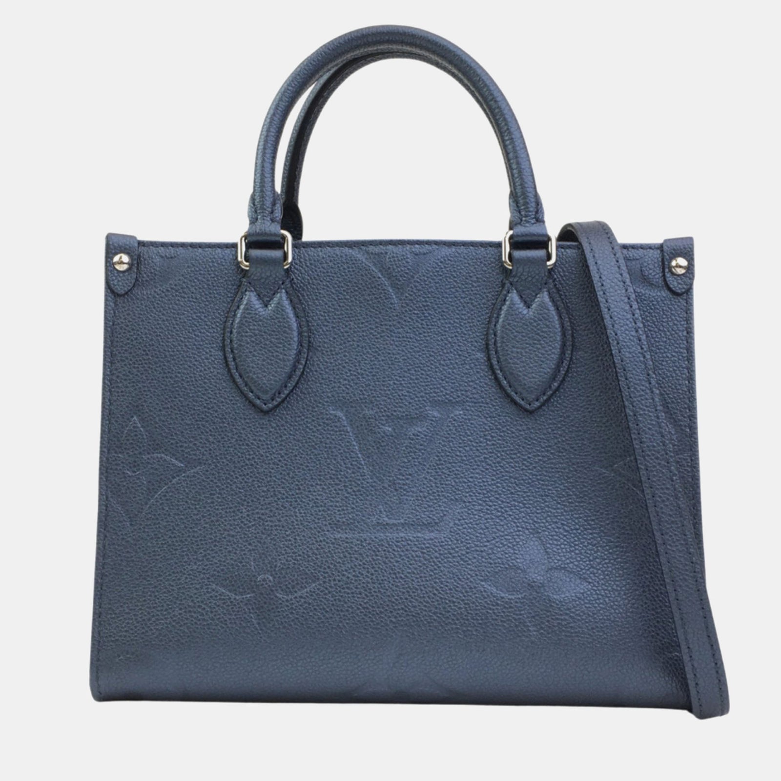 Louis Vuitton Sac fourre-tout OnTheGo PM en cuir bleu géant avec monogramme Empreinte