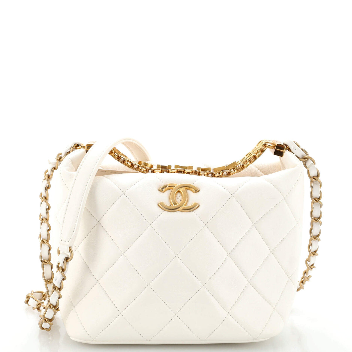 Chanel CHANEL Crystal Logo Letters Chain Handle Hobo Quilted Lambskin Small