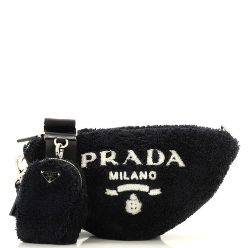 PRADA Triangle Logo Zip Crossbody Bag Terry Cloth Small