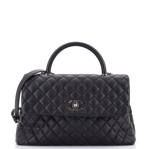 CHANEL Coco Top Handle Bag Quilted Caviar Medium