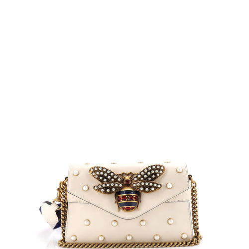 GUCCI Broadway Pearly Bee Shoulder Bag Embellished Leather Mini