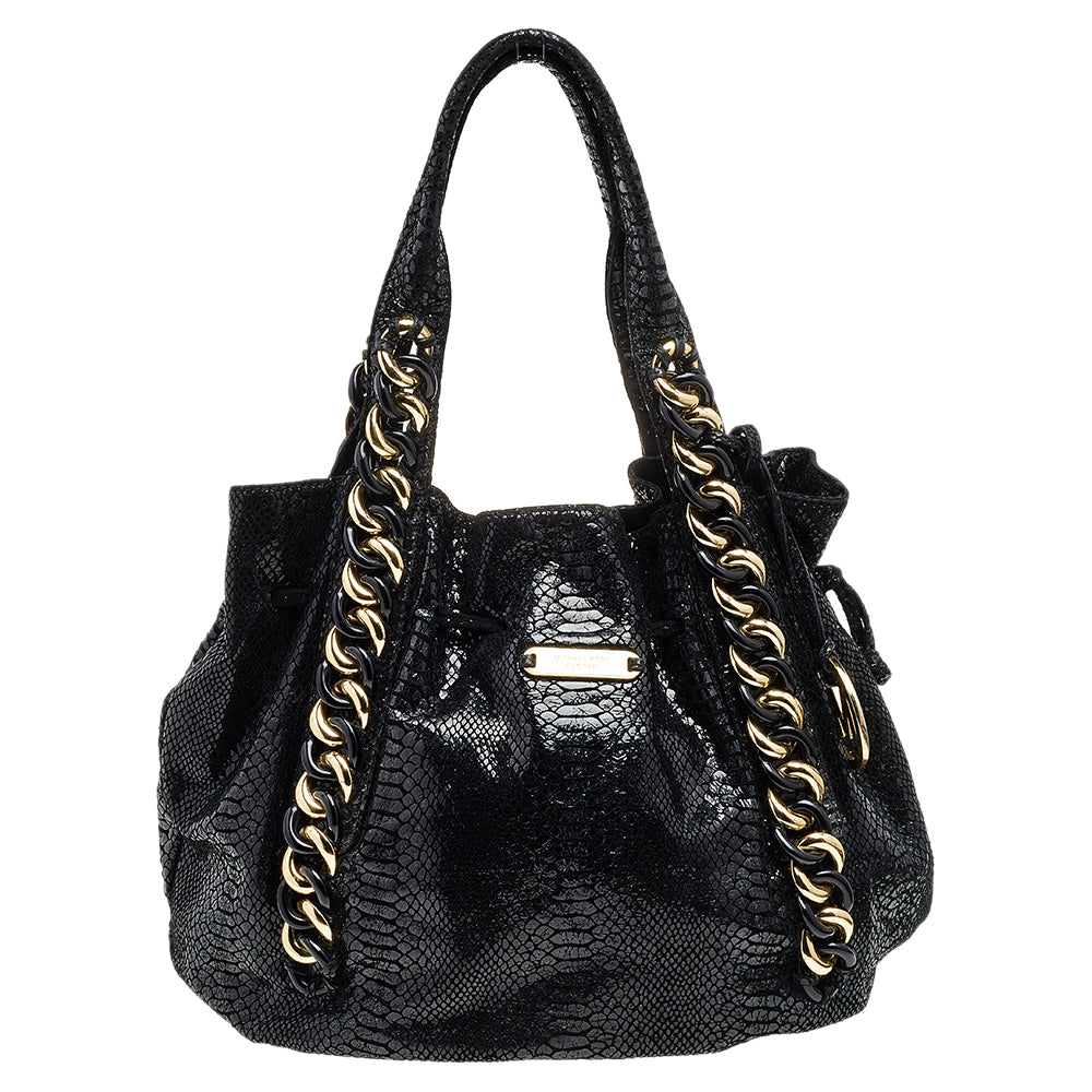 Michael Kors Black Python Embossed Leather Tote