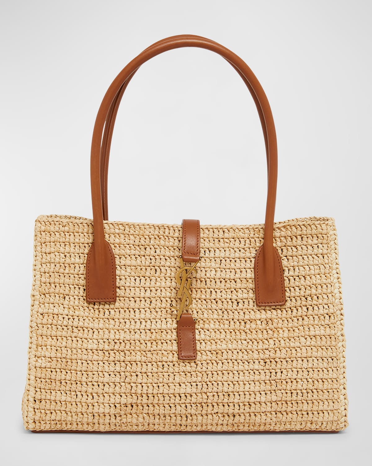 Saint Laurent YSL Tote Bag in Raffia & Leather