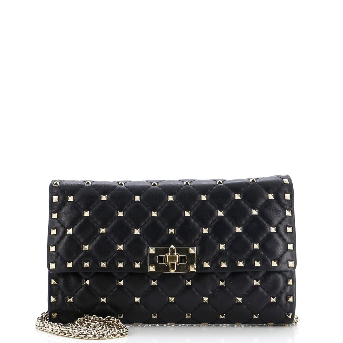 Valentino Garavani VALENTINO GARAVANI Rockstud Spike Wallet on Chain Quilted Leather Small