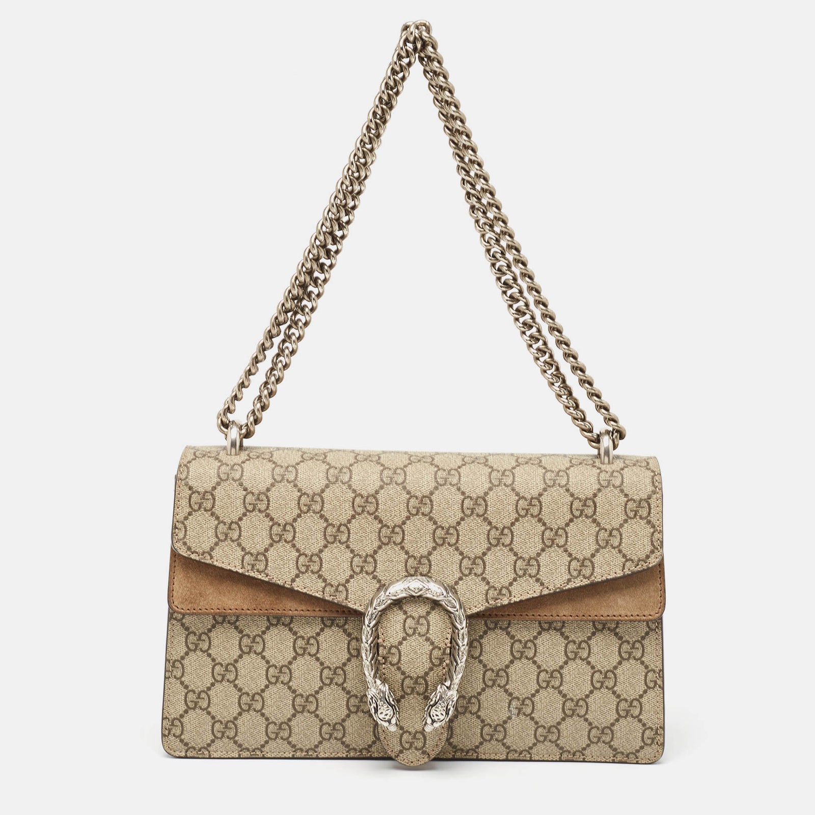 Gucci Beige GG Supreme Canvas and Suede Small Dionysus Shoulder Bag