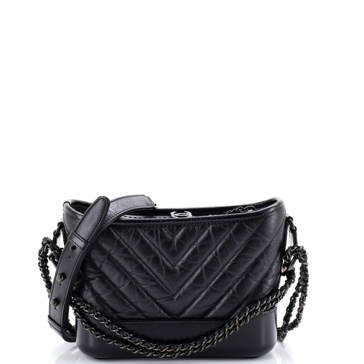 Chanel CHANEL So Black Gabrielle Hobo Chevron Aged Calfskin Small