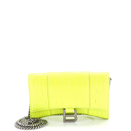 Hourglass Chain Wallet Crocodile Embossed Leather