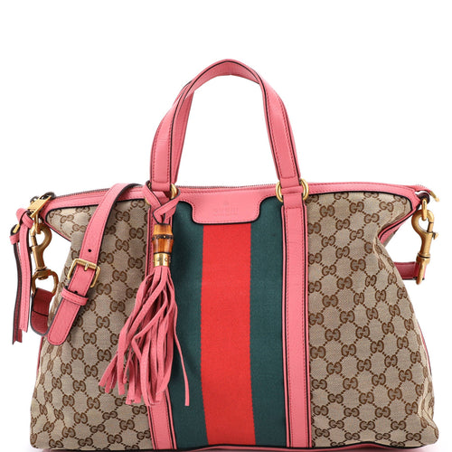 GUCCI Rania Convertible Top Handle Bag Web GG Canvas Medium