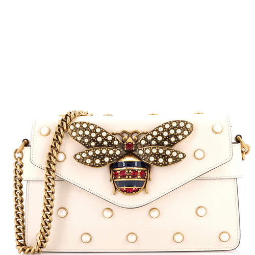 GUCCI Broadway Pearly Bee Shoulder Bag Embellished Leather Mini