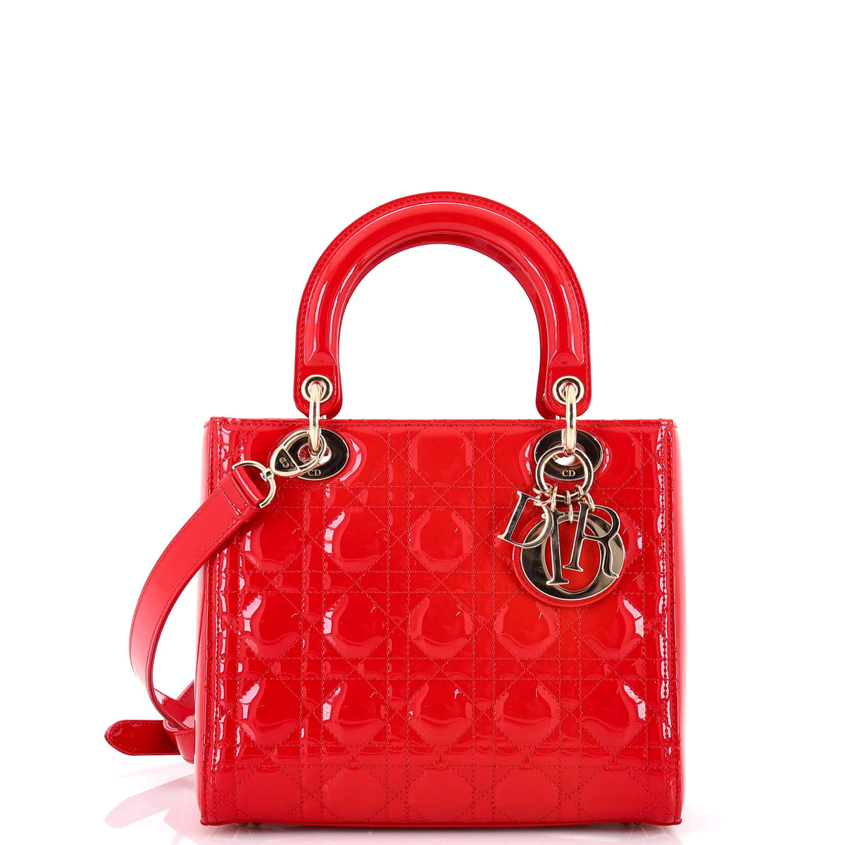 Christian Dior Lady Dior Bag Cannage Quilt Patent Medium