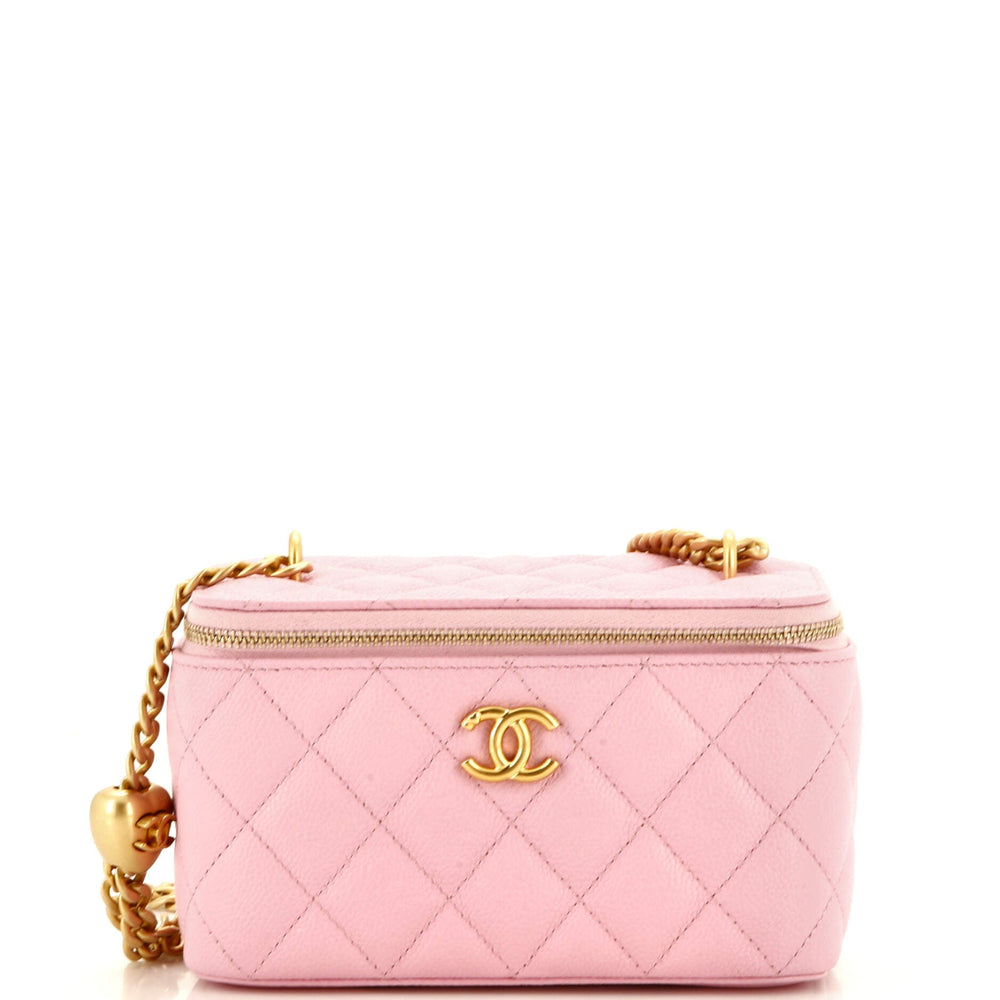 CHANEL Sweet Heart Vanity Case with Chain Quilted Caviar Small