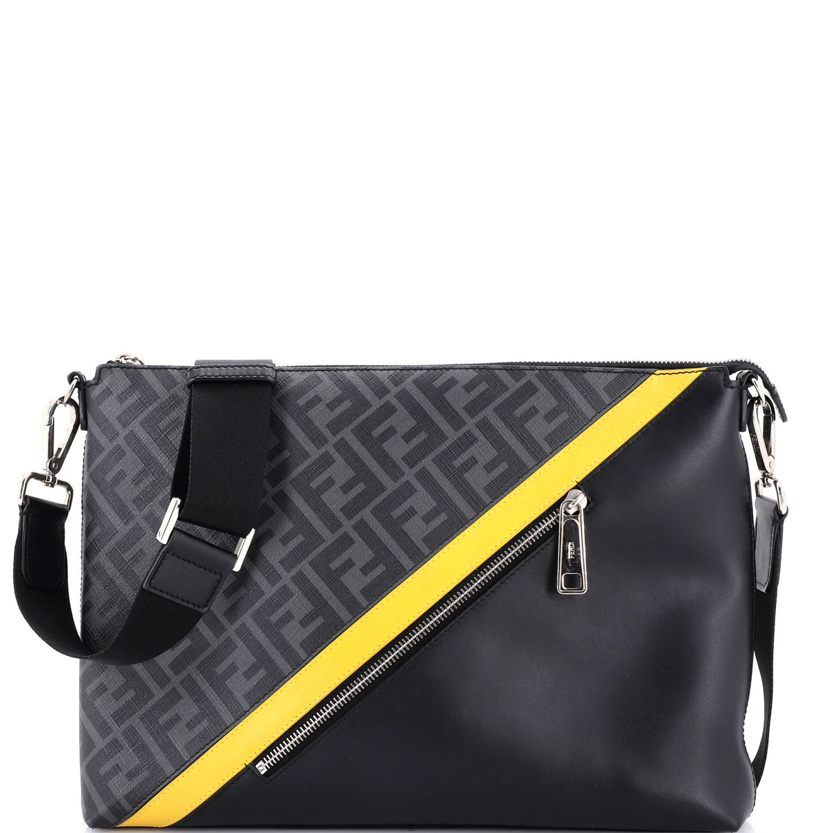 Fendi FENDI Front Zip Messenger Zucca Coated Canvas and Leather Large