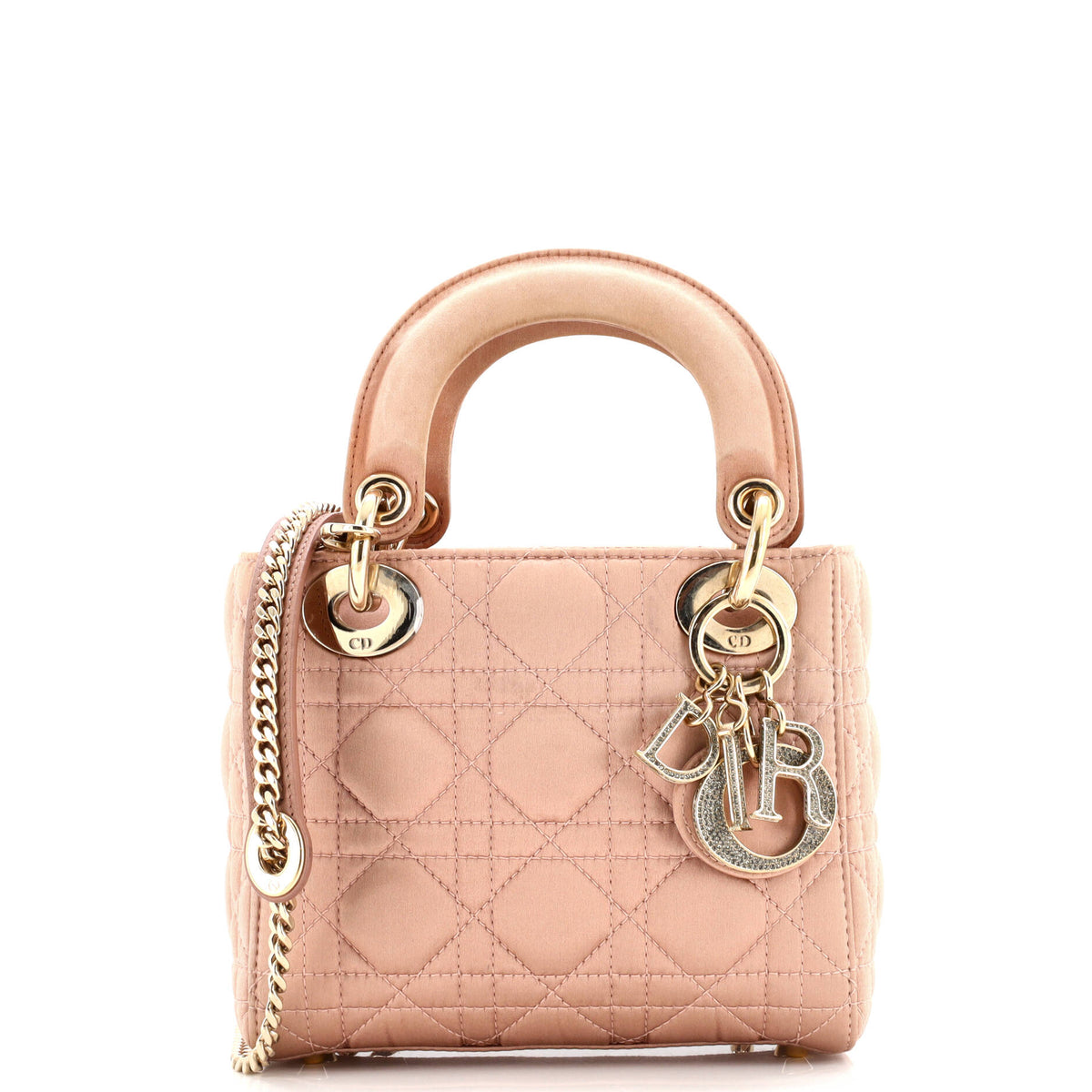 Christian Dior Lady Dior Bag Cannage Quilt Satin with Crystal Charms Mini