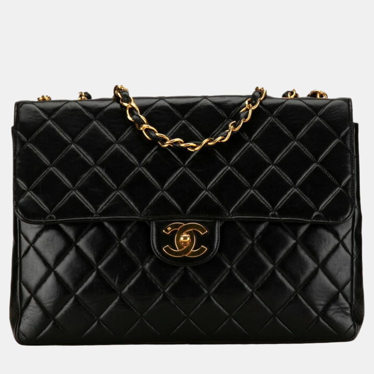 Chanel Black Lambskin Leather Jumbo Classic Single Flap Shoulder Bag