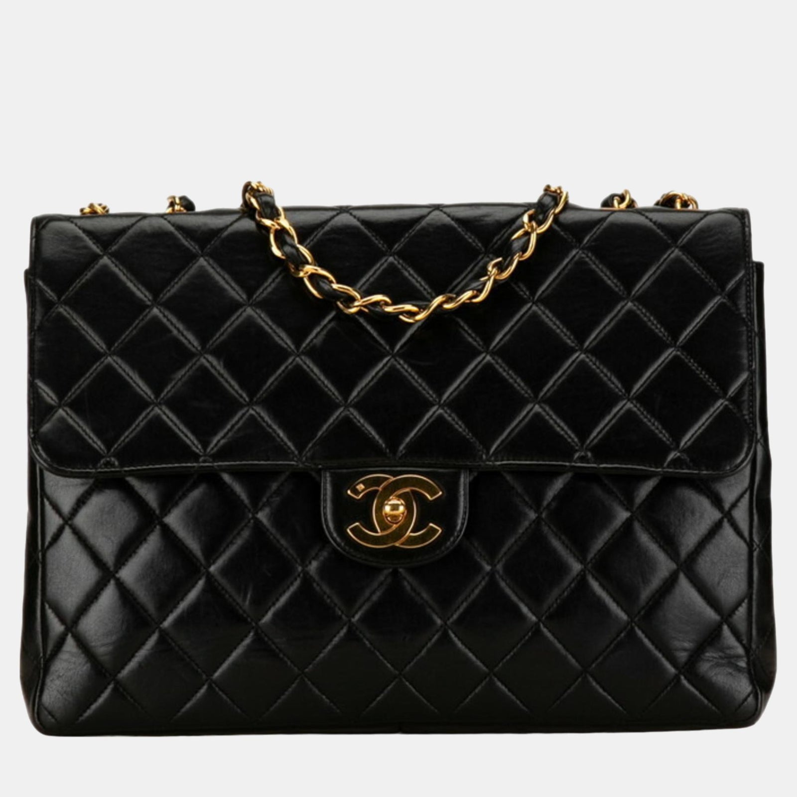 Chanel Sac à bandoulière à rabat simple en cuir d'agneau noir Jumbo Classic