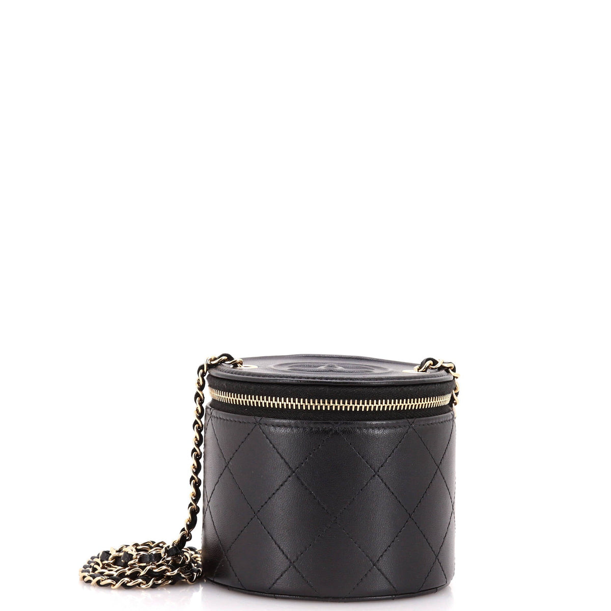 Chanel CHANEL CC Round Vanity Case with Chain Quilted Lambskin Mini